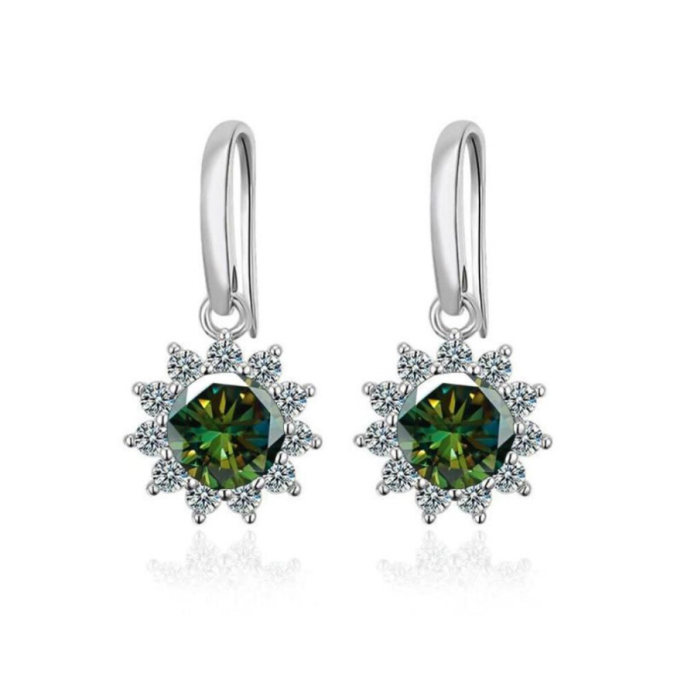 (green, 2x1ct) Bagueringen Women&apos;s Sterling Silver 925 Jewelry 1 Carat Moissanite Diamond Drop Earrings Sunflower Shaped Ear-drops Gift