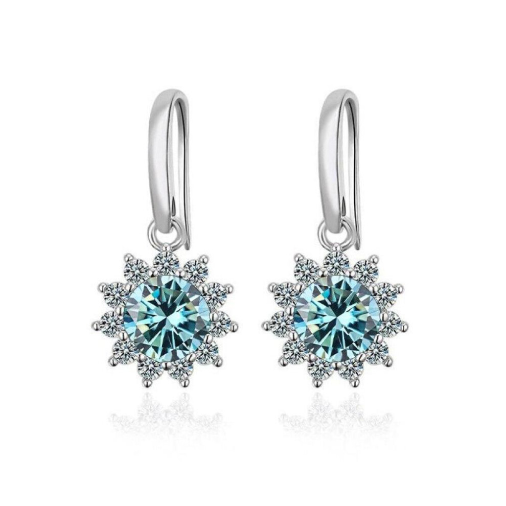 (blue, 2x1ct) BagueRingen Women&apos;s Sterling Silver 925 Jewelry 1 Carat Moissanite Diamond Drop Earrings Sunflower Shaped Ear-drops Gift