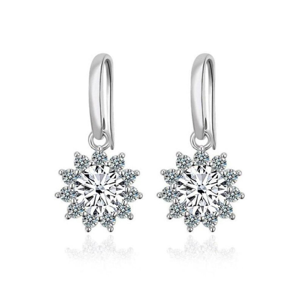 (white, 2x1ct) Bagueringen Women&apos;s Sterling Silver 925 Jewelry 1 Carat Moissanite Diamond Drop Earrings Sunflower Shaped Ear-drops Gift