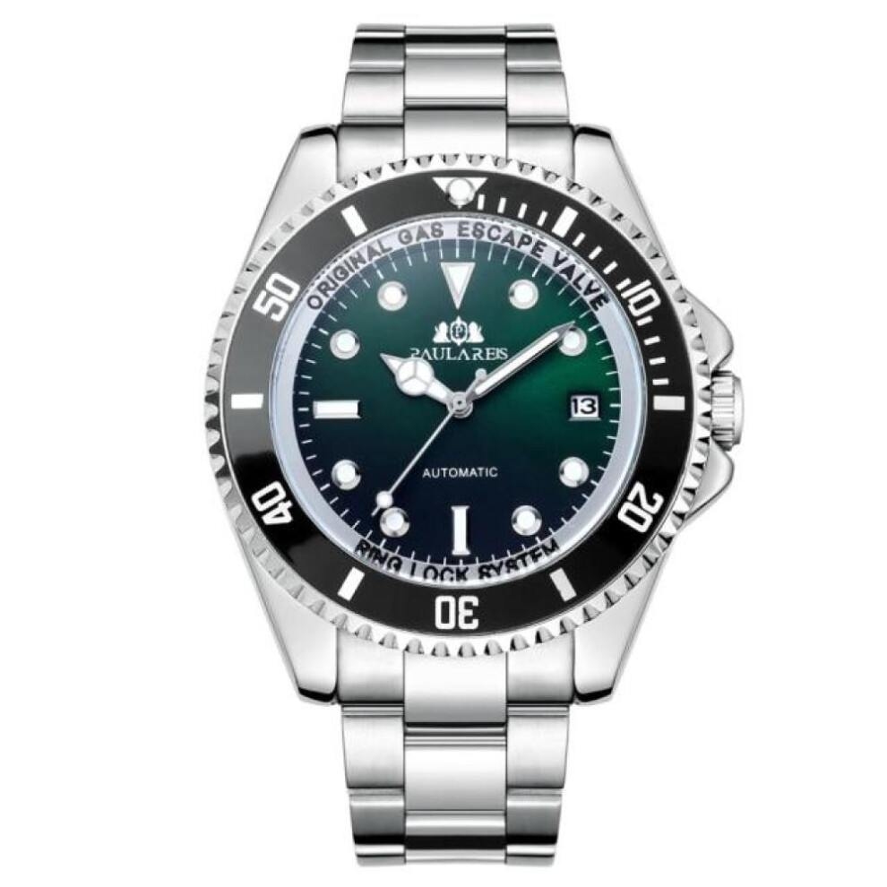 (green) Paulareis Automatic Self Wind Mechanical Stainless Steel Strap Gold Silver Gradient Black Blue Dial Date Business Men Watch