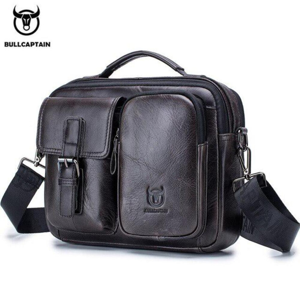(black) BULLCAPTAIN New Genuine Leather Men Crossbody Bag Male Briefcase Messenger Bag Casual Business Briefcase Style Men Shoulder Bag