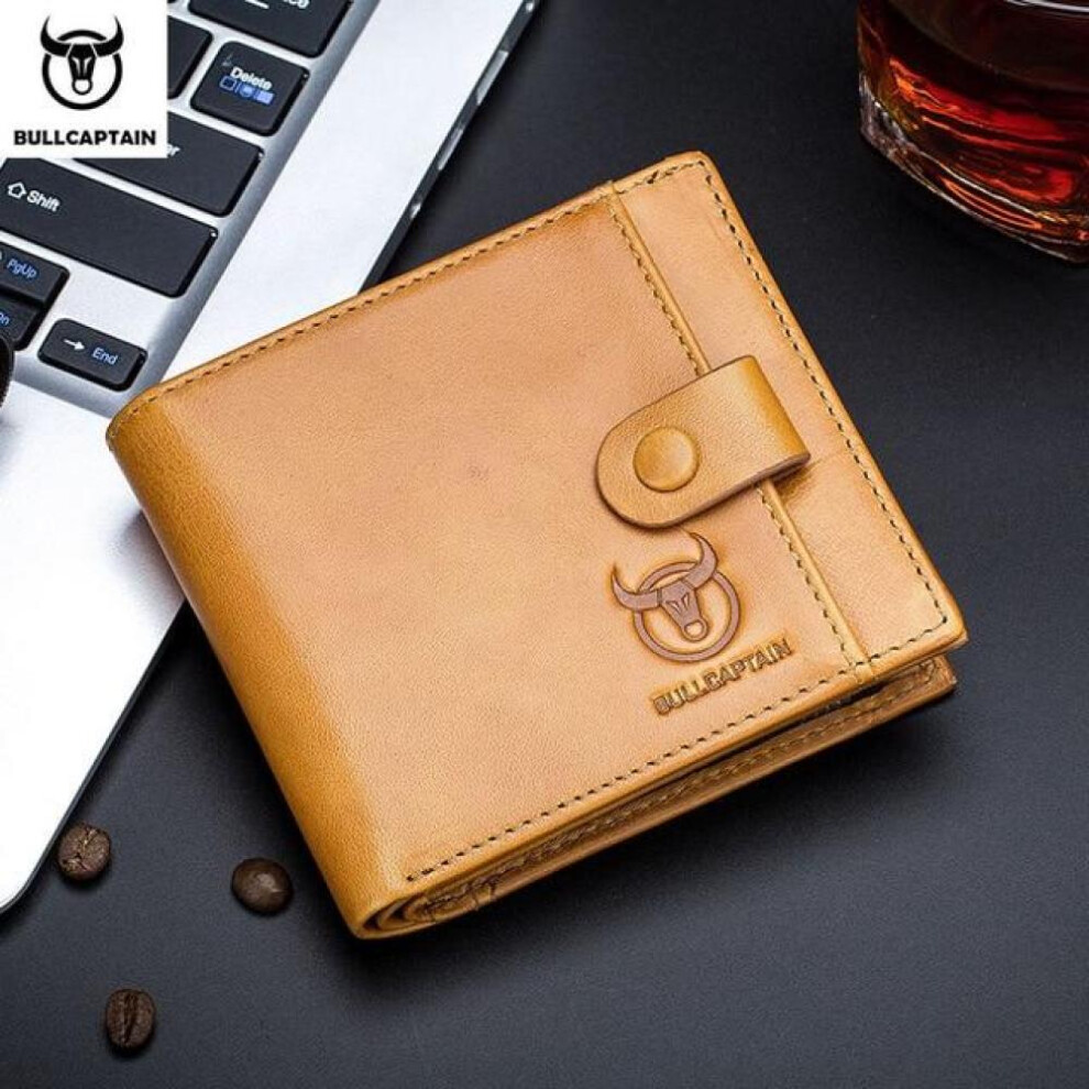 (yellow) Bullcaptain Genuine Leather Men&apos;s Wallet Coin Purse Small Wallet Retro Short Wallet British Casual Multifunction Wallet