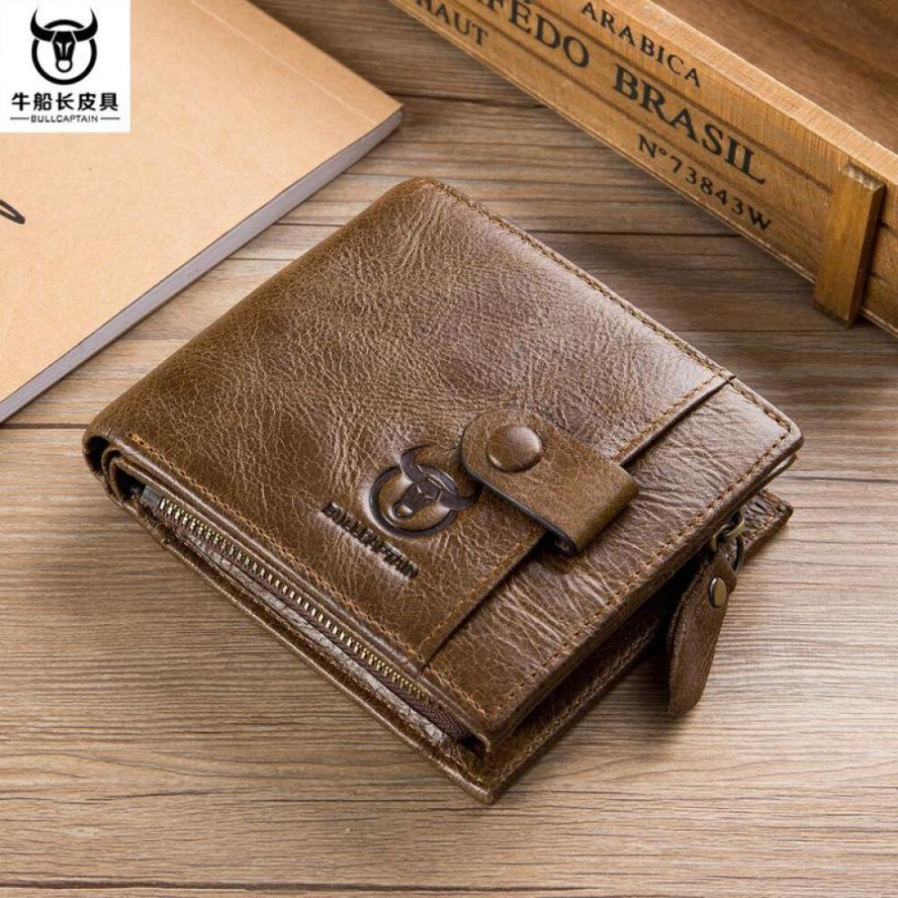 (brown) Bullcaptain Genuine Leather Men&apos;s Wallet Coin Purse Small Wallet Retro Short Wallet British Casual Multifunction Wallet