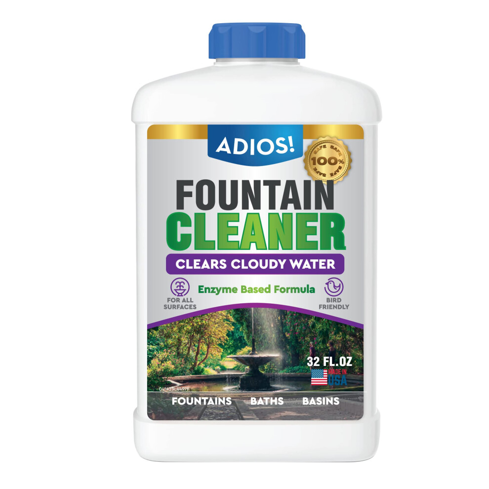 Adios Fountain Cleaner and Clarifier for Outdoor and Indoor Fountains  Safe for Plastic  Metal  Glass and Stone 32oz