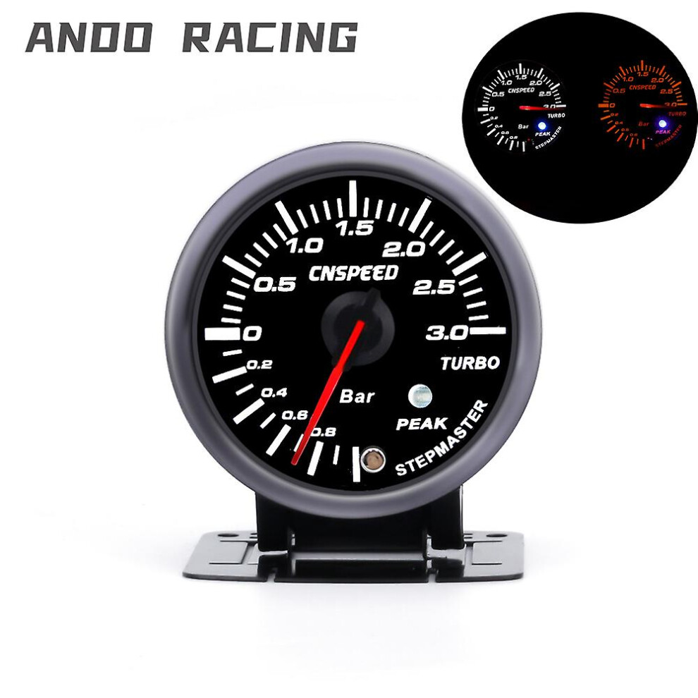 60Mm 2.5\" Car Turbo Boost Gauge 3 Bar 12V Led Display With Peak Warning With Sensor White/Amber 7364070710676