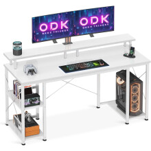 (White) ODK Computer Desk with Shelves, 120 x 50 cm Gaming Desk with Storage, Home Office Desk, Modern Simple Style PC Desk, Stable Workstation