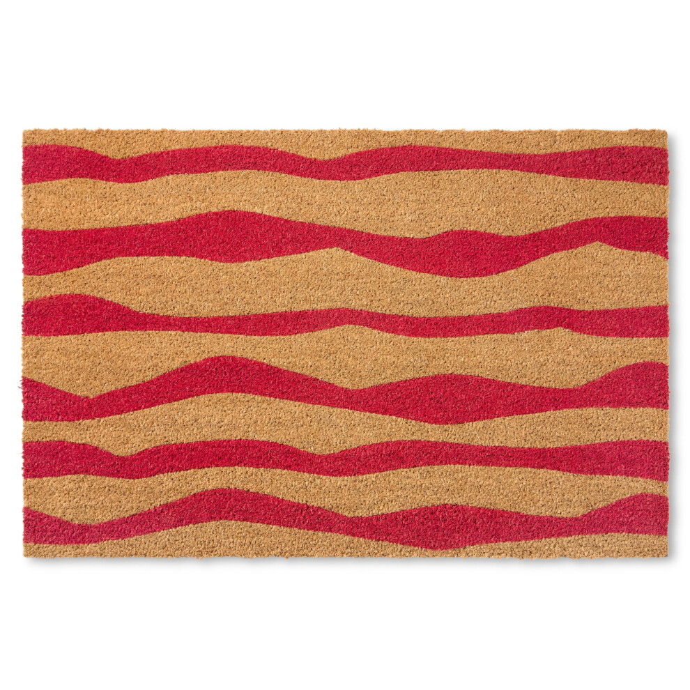 TOWN  COUNTRY TERRA Ravine Abstract Mountain Door Mat  Natural Coir  Heavyweight  NonSlip Entryway Mat  Red  18x30