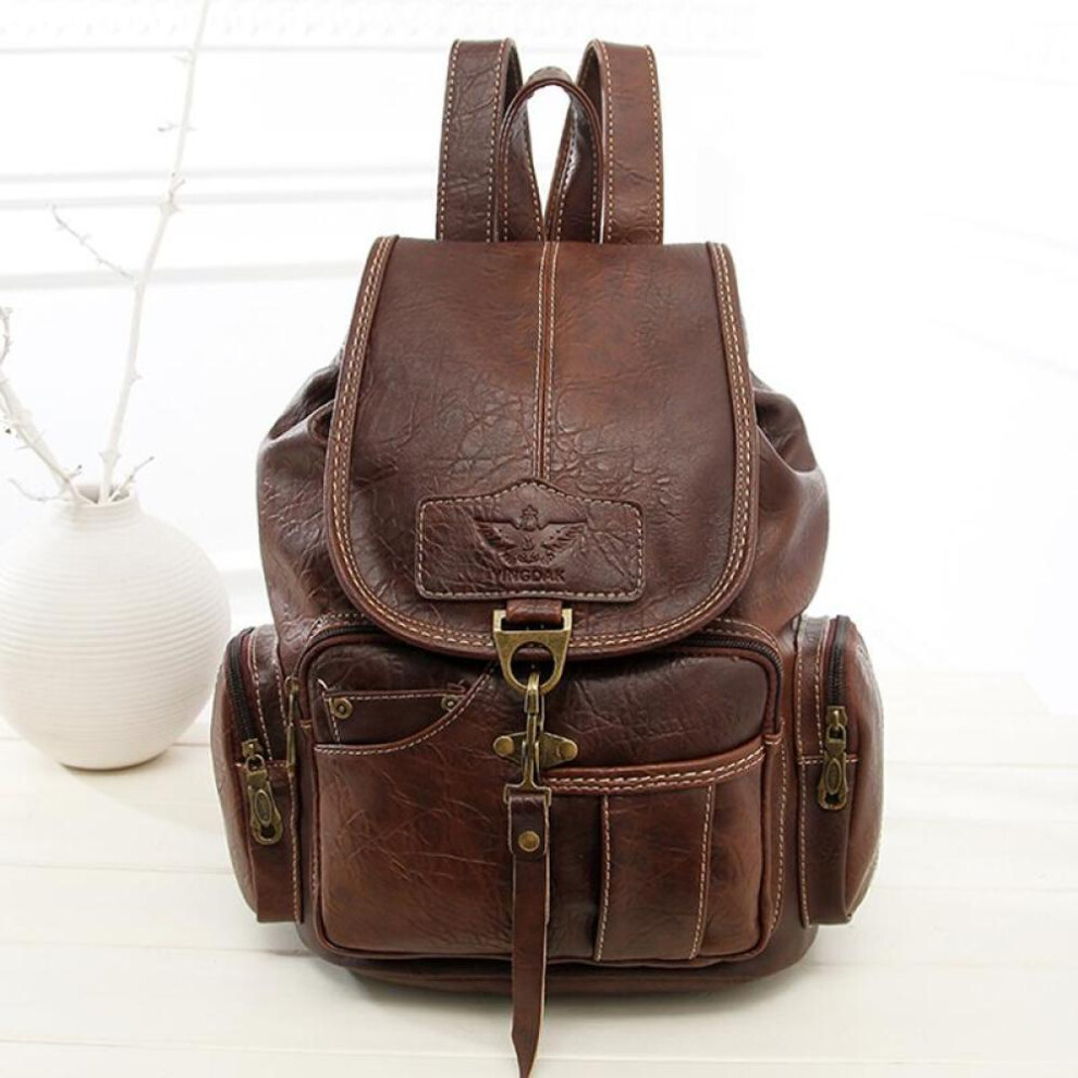 (brown) Vintage Retro Women Backpack For Teenage Girls School Bags Large Drawstring Backpacks High Quality Pu Leather Brown Bag