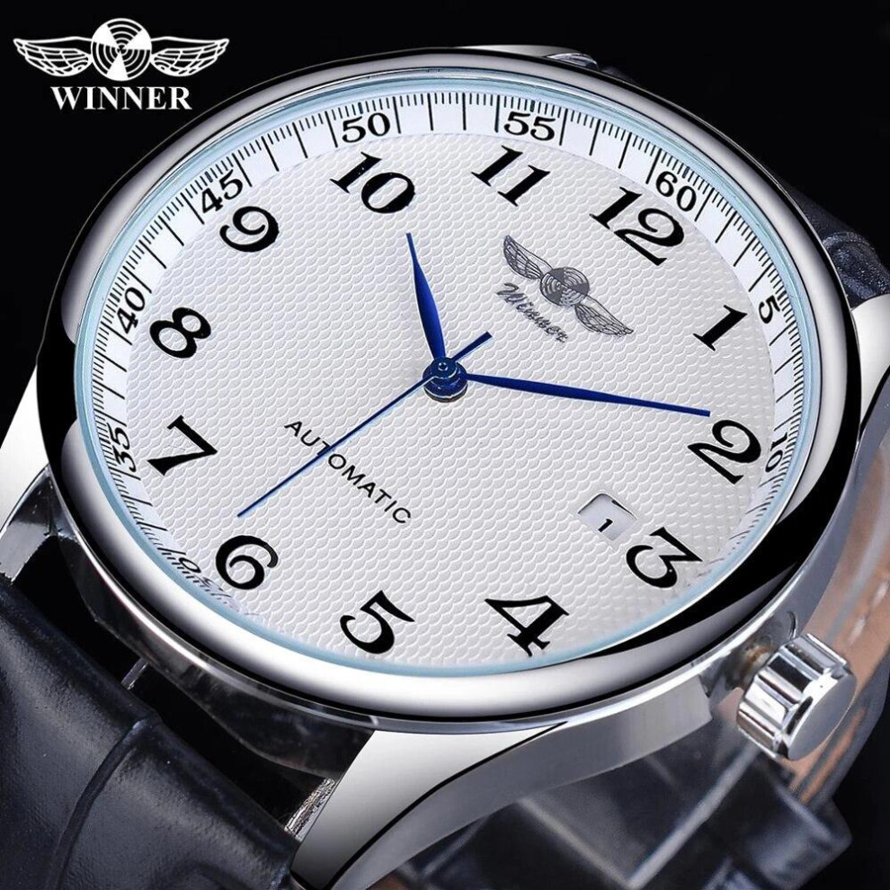 (white, None) Winner Black Date Automatic Watch Leather Band Business Sports Watches Top Brand Luxury Men&apos;s Fashion Casual Mechanical Clock