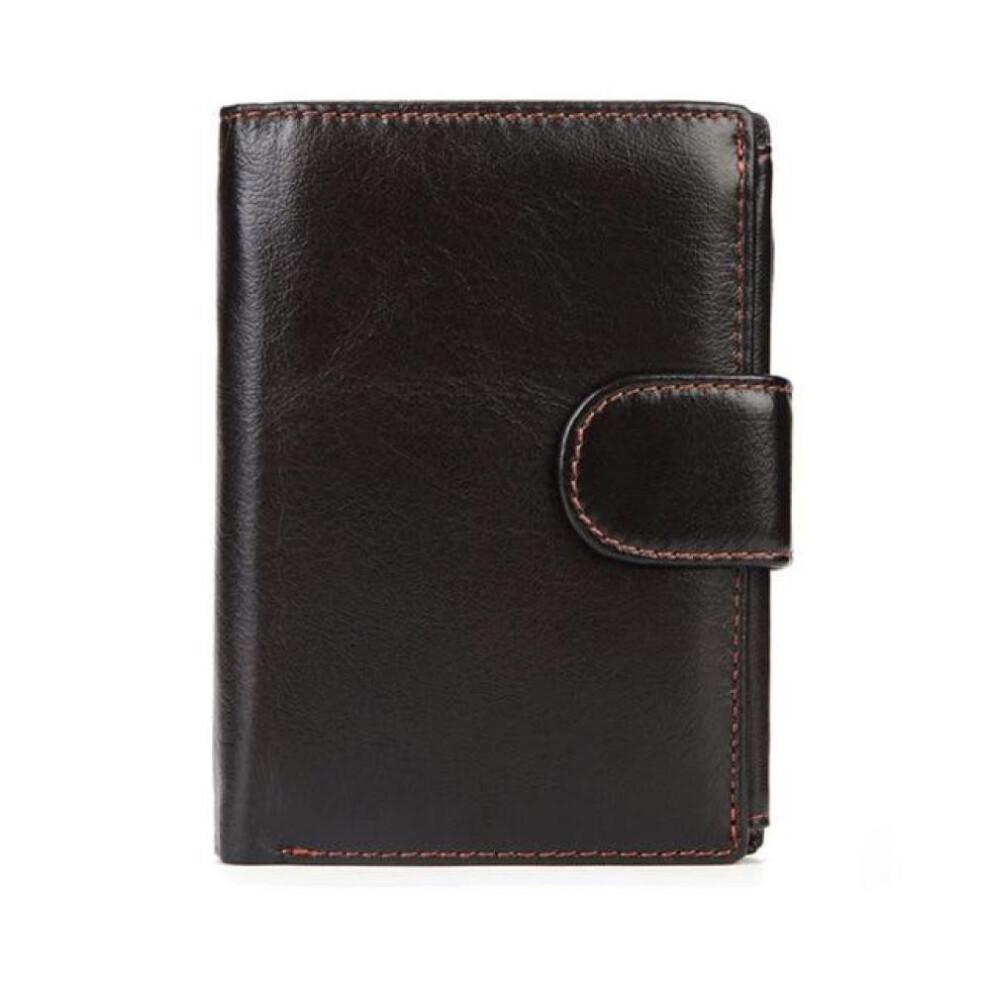 (dark coffee) Men Wallet Oil Wax Cowhide Genuine Leather Wallets Coin Purse Clutch Hasp Open Top Quality Retro Short Wallet 13.5cm