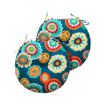 Magpie Fabrics 15"x15"x4" Tufted Round Bistro Seat Cushions with Ties Set of 2, Waterproof Pads for Garden