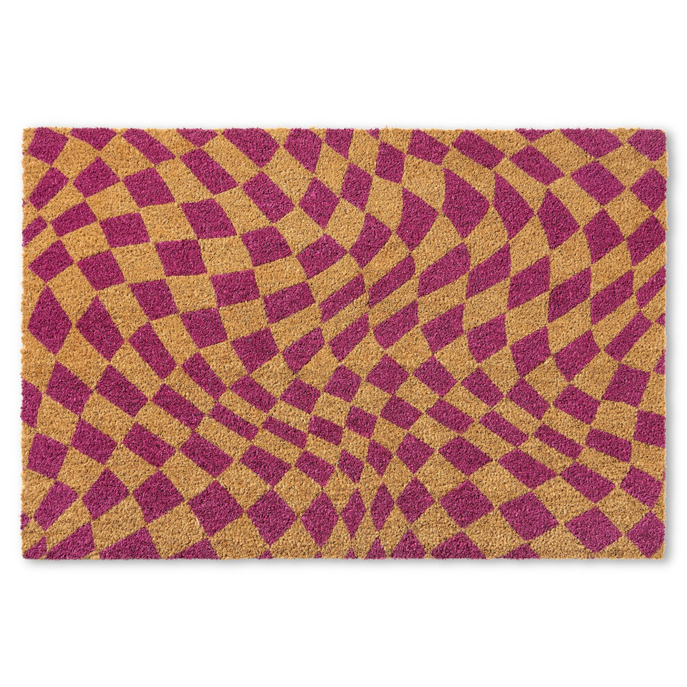 TOWN  COUNTRY TERRA Emmett Groovy Checkerboard Door Mat  Natural Coir  Heavyweight  NonSlip Entryway Mat  Purple  18x30