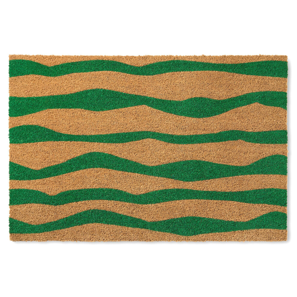 TOWN  COUNTRY TERRA Ravine Abstract Mountain Door Mat  Natural Coir  Heavyweight  NonSlip Entryway Mat  Green  18x30