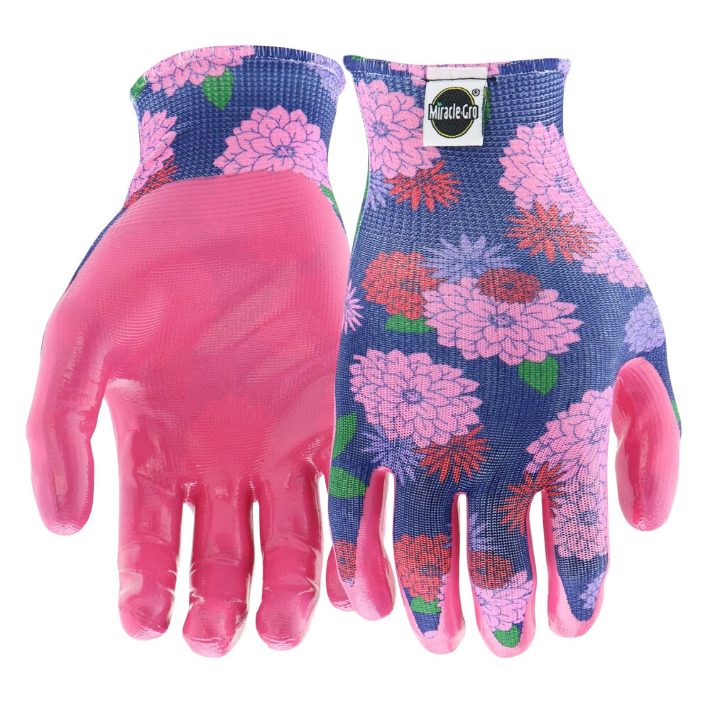 MiracleGro Womens Nitrile Coated Grip Floral Pattern Gardening Work Gloves  Extreme Comfort  Excellent Grip  Water Resistant