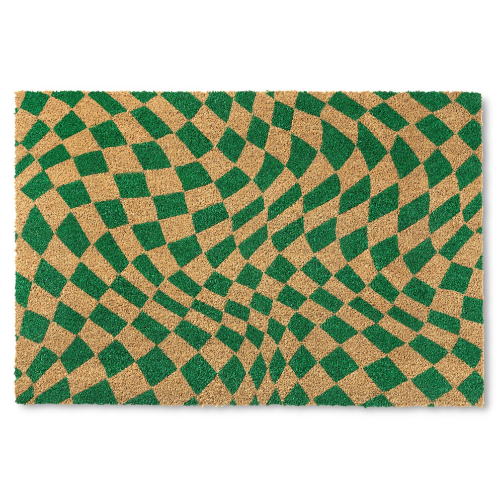 TOWN  COUNTRY TERRA Emmett Groovy Checkerboard Door Mat  Natural Coir  Heavyweight  NonSlip Entryway Mat  Green  18x30