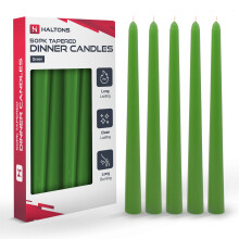 Haltons 50 Pack Tapered Dinner Candles Unscented Long Candlesticks, 7 Hour Burn Time Clean Burning (Green)