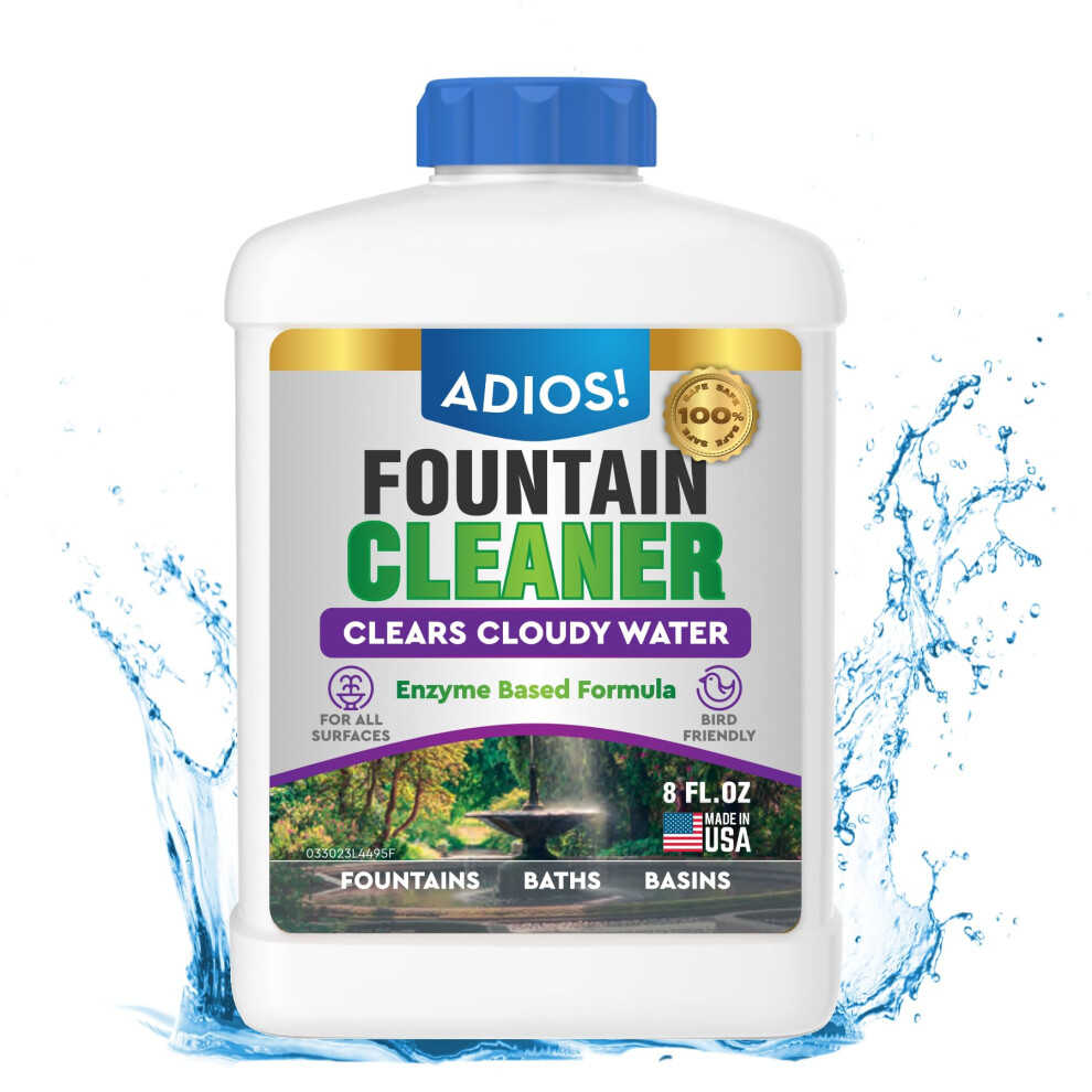 ADIOS Fountain Cleaner and Clarifier for Outdoor and Indoor Fountains  Safe for Plastic  Metal  Glass and Stone 8oz