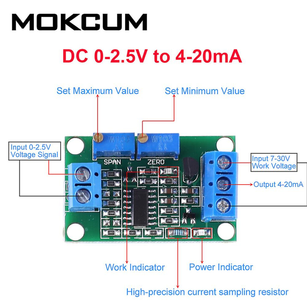 (Dc 0-2.5V To 4-20Ma) Voltage To Current Module Led Indicator Dc 0-2.5V 0-3.3V 0-10V 0-15V 0-1V To 4-20Ma Non-Isolated Transmitter Signal Converter 7364070717354