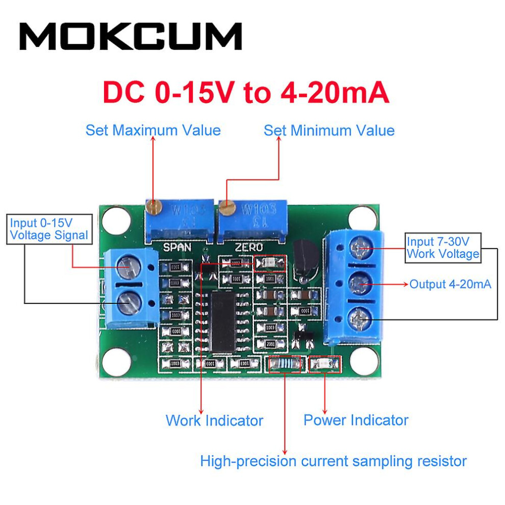 (Dc 0-15V To 4-20Ma) Voltage To Current Module Led Indicator Dc 0-2.5V 0-3.3V 0-10V 0-15V 0-1V To 4-20Ma Non-Isolated Transmitter Signal Converter 7364070717361