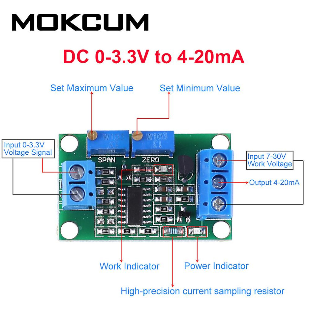 (Dc 0-3.3V To 4-20Ma) Voltage To Current Module Led Indicator Dc 0-2.5V 0-3.3V 0-10V 0-15V 0-1V To 4-20Ma Non-Isolated Transmitter Signal Converter 7364070717378