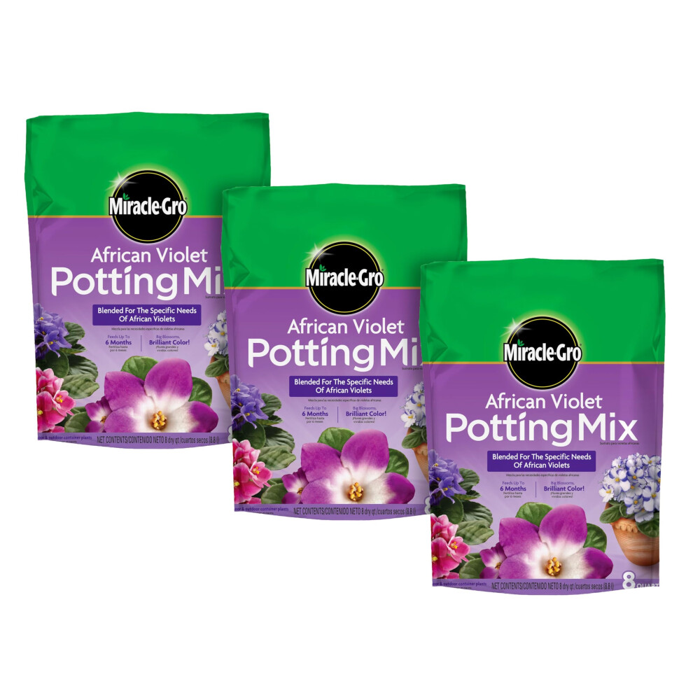 MiracleGro African Violet Potting Mix  Added Fertilizer Feeds Up to 6 Months  Soil for Container Gardening  8 qt 3Pack