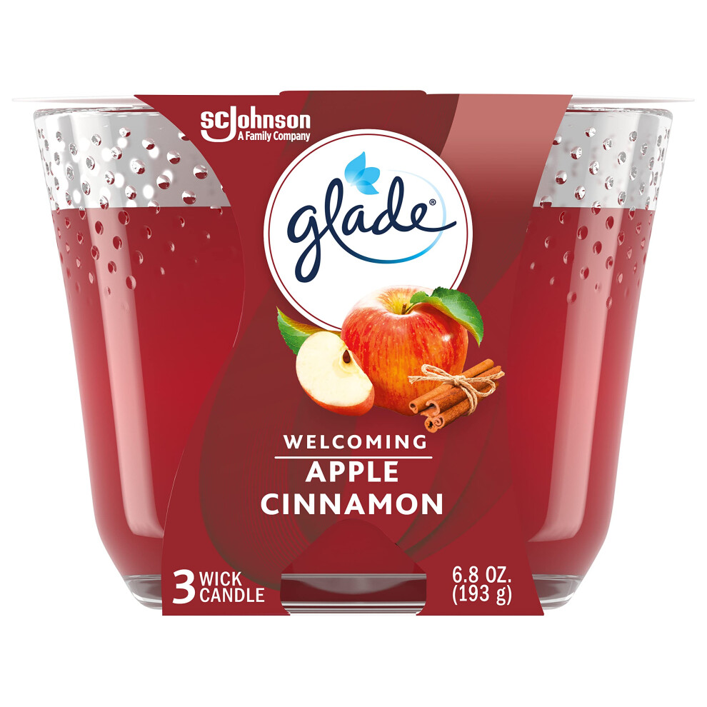 Glade Candle Apple Cinnamon  Fragrance Candle Infused With Essential Oils  Air Freshener Candle  3Wick Candle  68 Oz