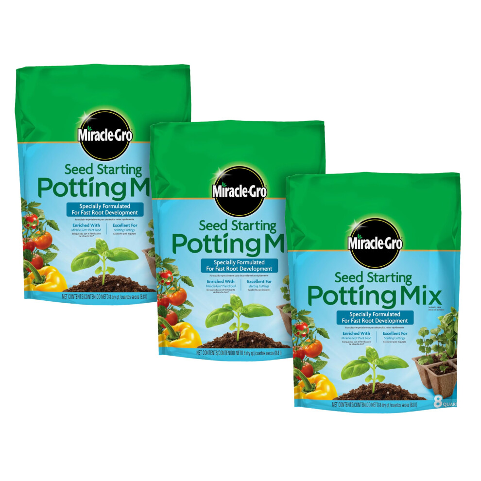 MiracleGro Seed Starting Potting Mix  Enriched with Plant Food  For Starting Seeds or Cuttings in Containers  8 qt  3Pack