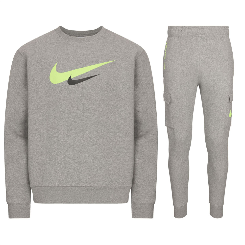 (Medium) Nike Swoosh Graphic Pullover Tracksuit Set Grey