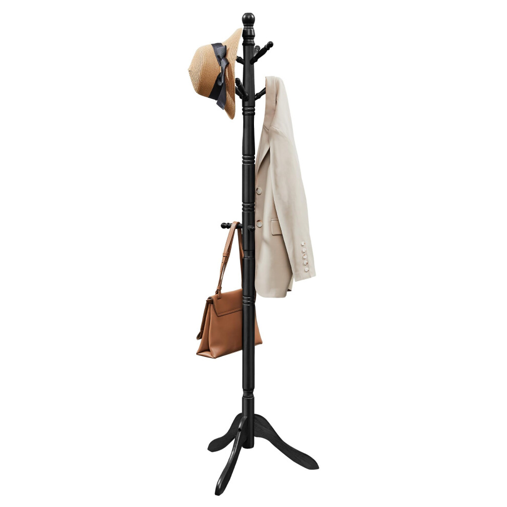 VASAGLE Solid Wood Coat Rack and Stand  Free Standing Hall Coat Tree with 10 Hooks for Hats  Bags  Purses  for Entryway  Hallway