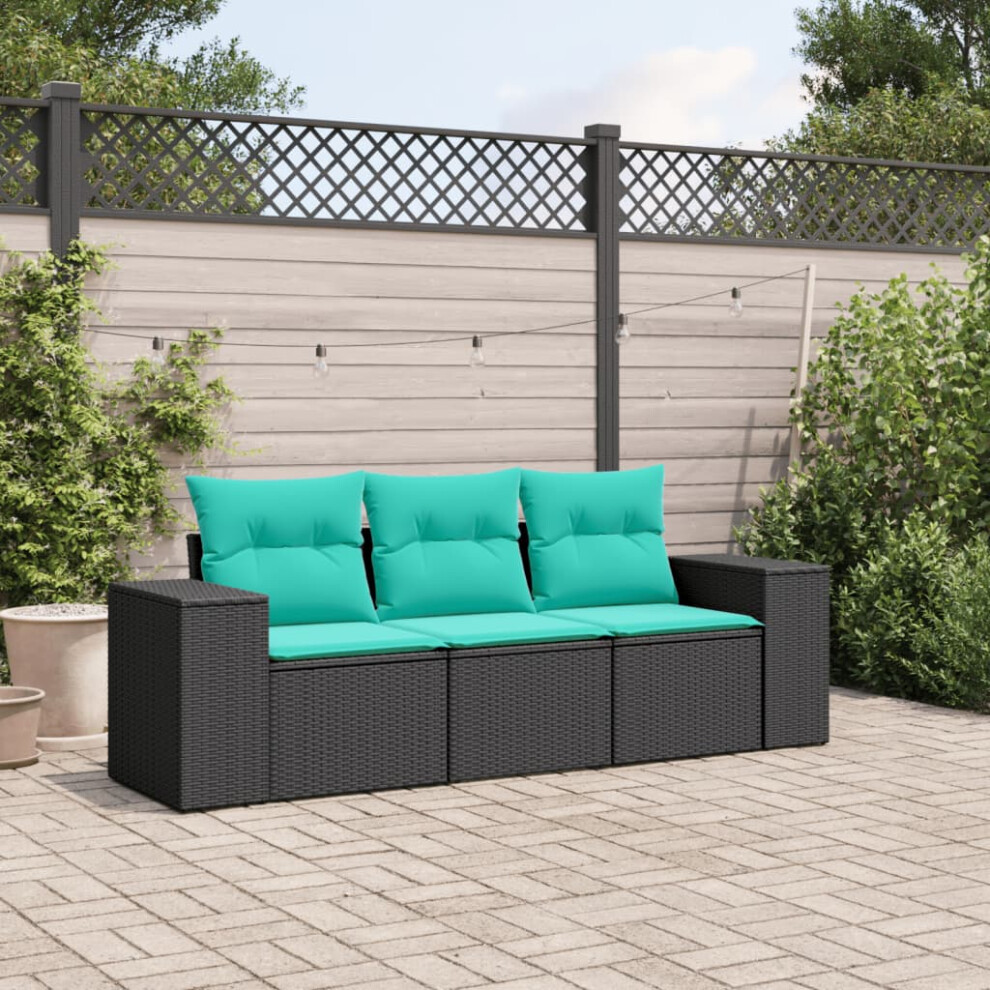 vidaXL 3 Piece Patio Sofa Set with Cushions Black Poly Rattan