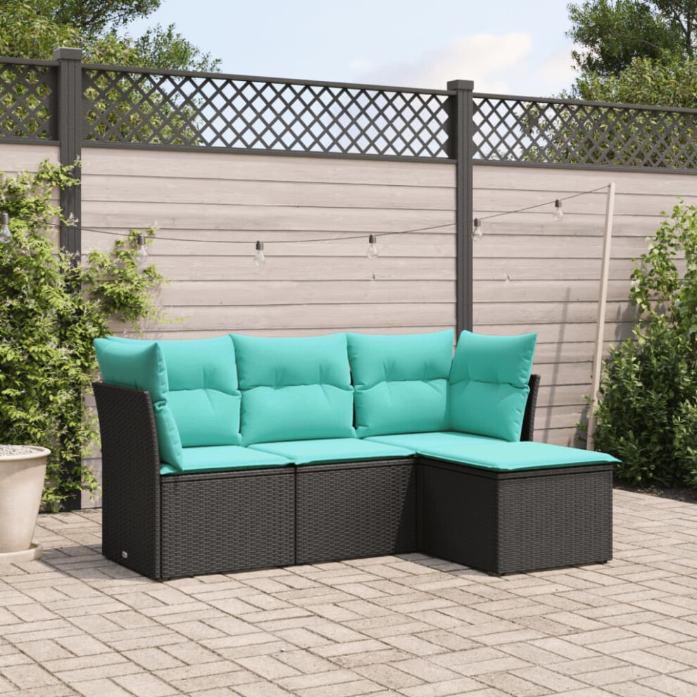 vidaXL 4 Piece Patio Sofa Set with Cushions Black Poly Rattan