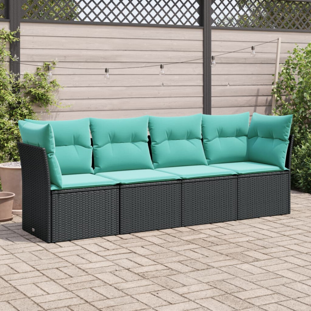 vidaXL 4 Piece Patio Sofa Set with Cushions Black Poly Rattan