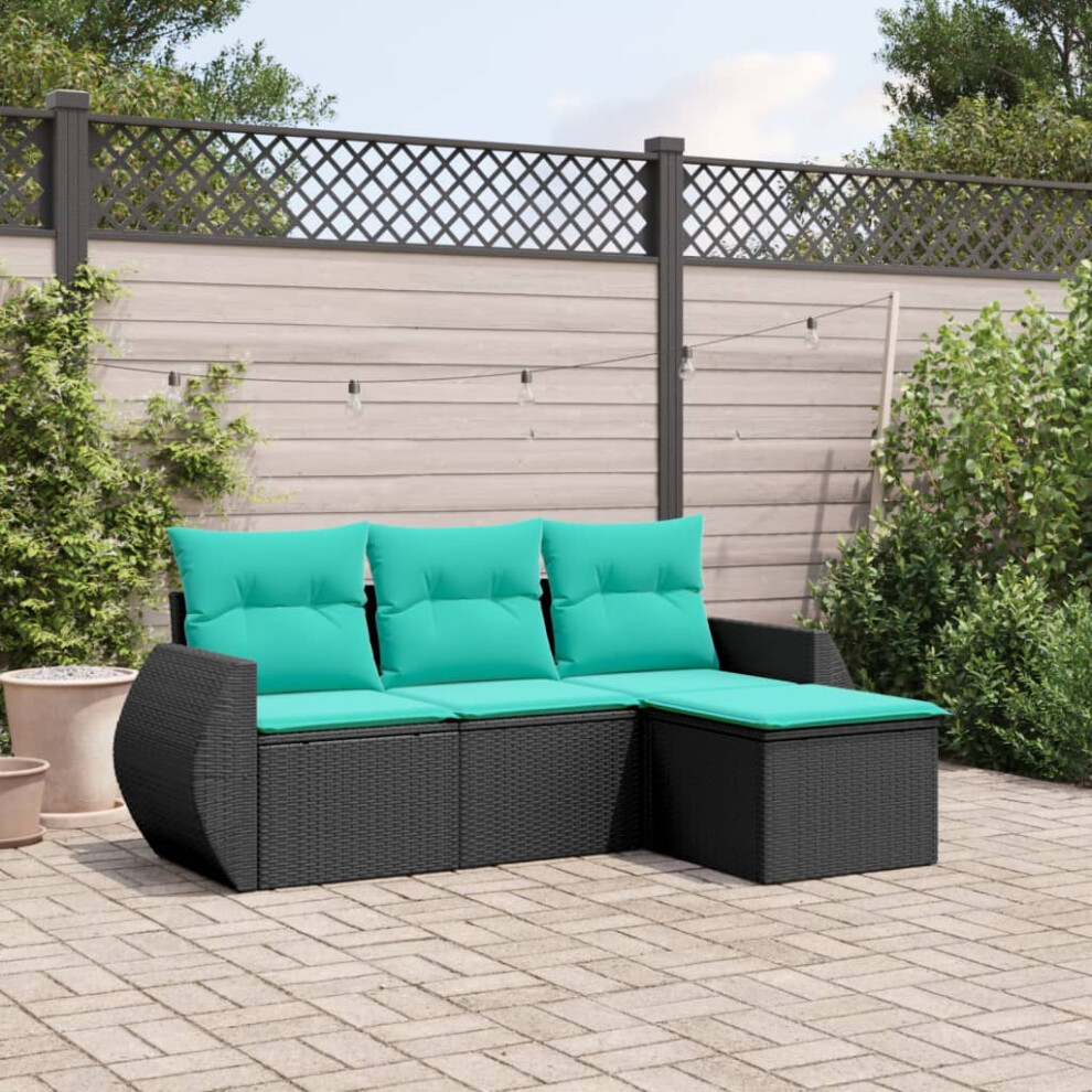 vidaXL 4 Piece Patio Sofa Set with Cushions Black Poly Rattan