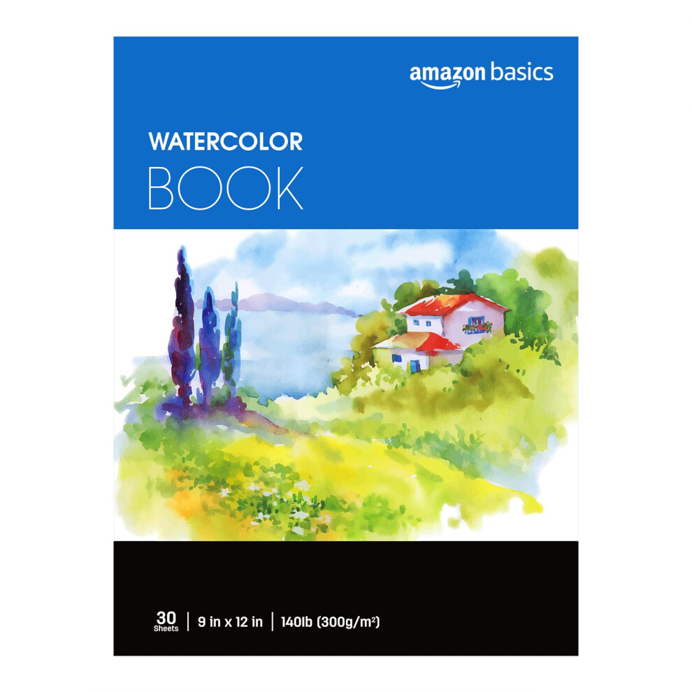 Amazon Basics Watercolor Pad  9x12  140 lb  300 gsm  30 Sheets  White