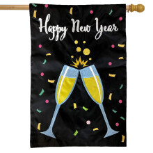 Happy New Year Applique House Flag Champagne Glasses 28"""" x 40"""" Briarwood Lane