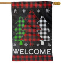 Checkered Trees Burlap Winter House Flag Welcome 28"""" x 40"""" Briarwood Lane