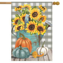 Briarwood Lane Sunflower Watering Can Fall House Flag Pumpkins Floral 28"""" x 40""""