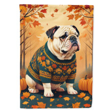Caroline's Treasures DAC1030GF White English Bulldog Fall Garden Flag Mailbox Flag Decorative Yard Flag Banner Outside Patio Artwork Yard Flower Beds