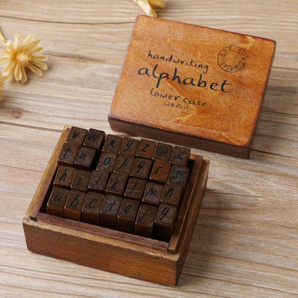 (as the picture, Draft lower case) Yoofun 28pcs Alphabet Stamps Vintage Wooden Rubber Letter Standard Stamp Set For Craft Card Making Planner Scrapbooking Journals Myy