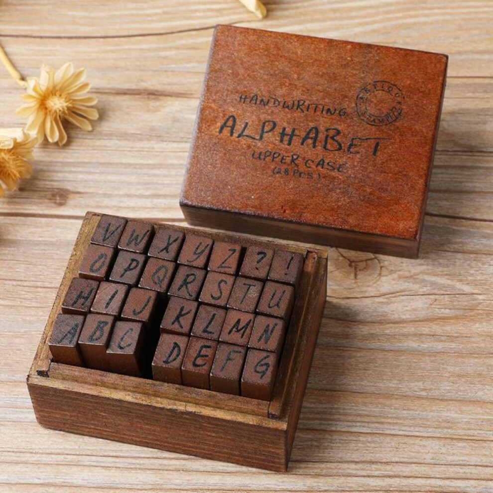 (as the picture, Draft capital) Yoofun 28pcs Alphabet Stamps Vintage Wooden Rubber Letter Standard Stamp Set For Craft Card Making Planner Scrapbooking Journals Myy