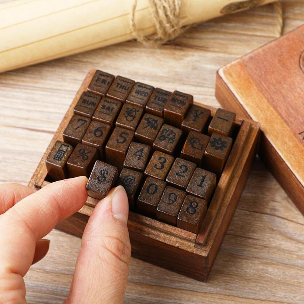 (as the picture, 28 digital weather seals) Yoofun 28pcs Alphabet Stamps Vintage Wooden Rubber Letter Standard Stamp Set For Craft Card Making Planner Scrapbooking Journals Myy