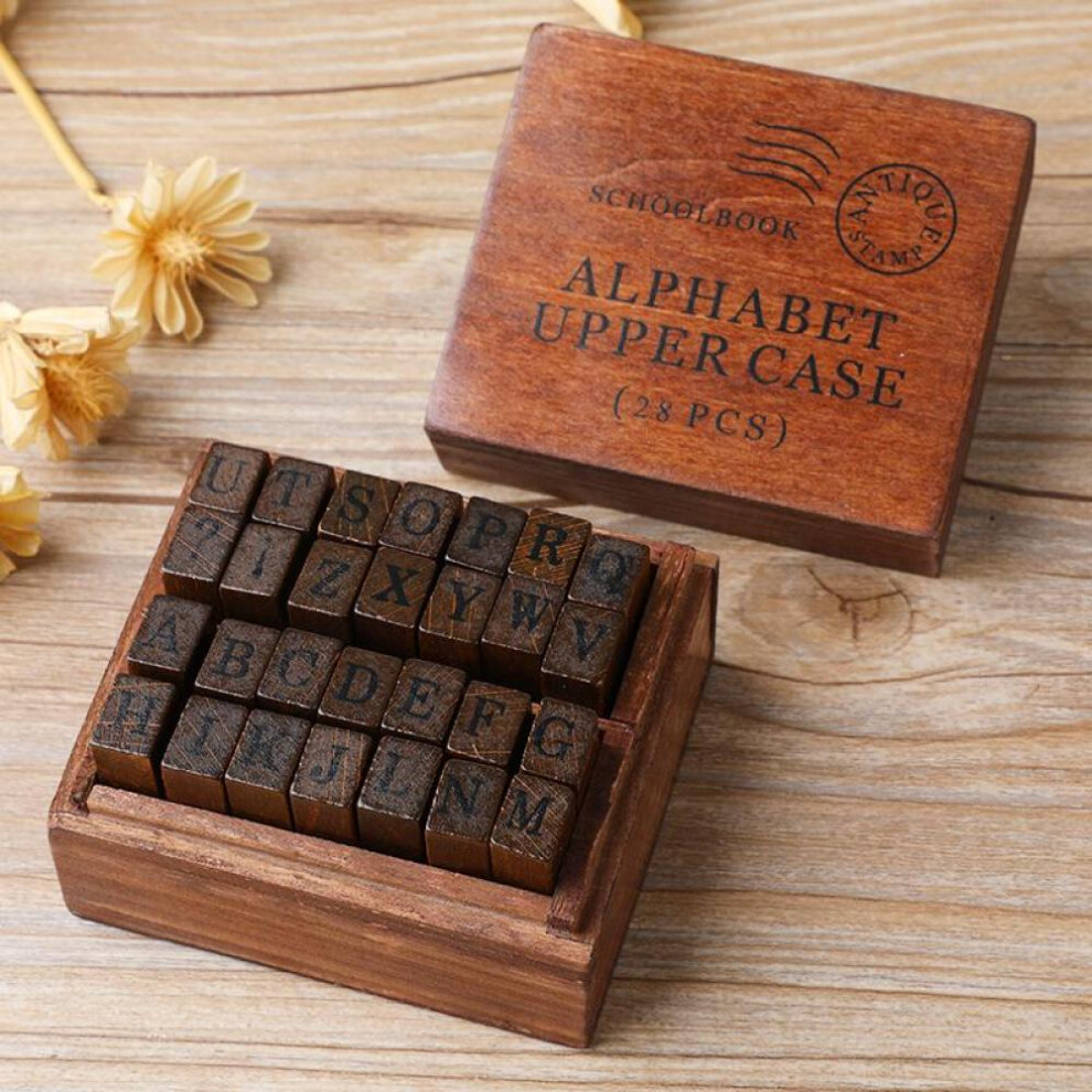 (as the picture, Regular capital) Yoofun 28pcs Alphabet Stamps Vintage Wooden Rubber Letter Standard Stamp Set for Craft Card Making Planner Scrapbooking Journals MYY
