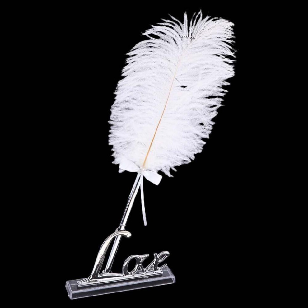 (white,gold) Wedding Reception White Ostrich Feather Quill Guest Book Signing Pen With Golden Love Pen Stand Holder