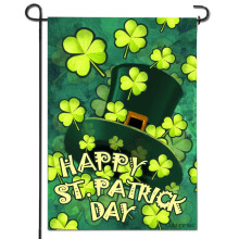 Anley Double Sided Premium Garden Flag Happy St. Patrick's Day Green Hat with Clover Decorative Garden Flags for Home Decor - Weather Resistant & Do