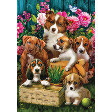 In The Garden Spring House Flag Dogs Puppies 28"""" x 40"""" Briarwood Lane