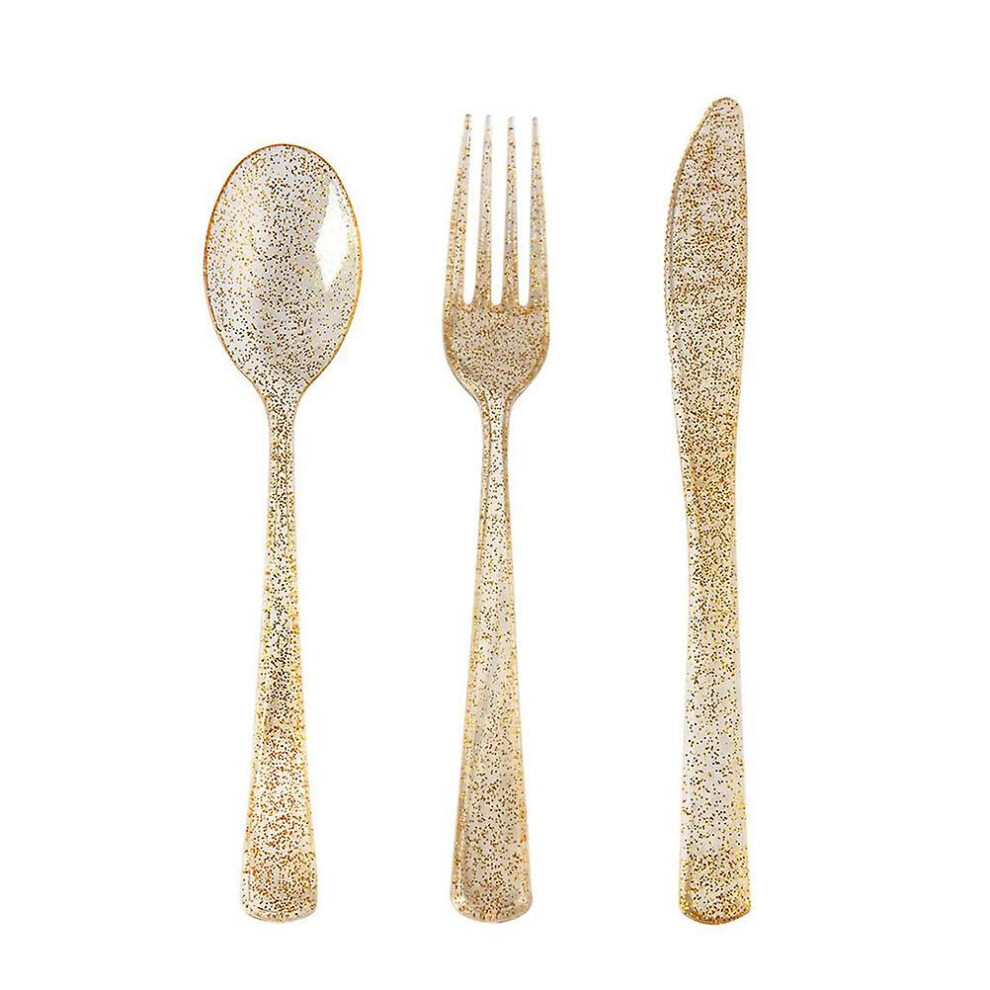 30pcs Disposable Cutlery Kit Plastic Utensils Set Gold Powder Cutlery Kit Party Dinnerware Supplies