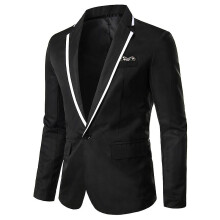 (black, XL) Men's Suit Blazer British Style Casual Business Color Block Jacket