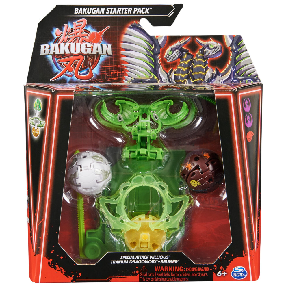 Bakugan Starter 3Pack  Special Attack Nillious  Titanium Dragonoid  Bruiser  Customizable Spinning Action Figures and Trading C