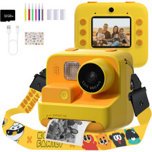 (Orange) Kids Camera, Kids Camera Instant Print 2.0 Inch 1080P HD Screen,Selfie Kids Digital Camera 48MP for Girls Boys Gifts with 32GB SD Card