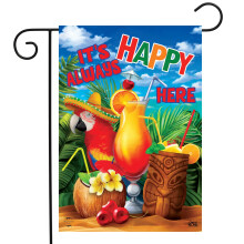 Briarwood Lane Always Happy Here Summer Garden Flag Tropical Drinks Cocktails Macaw 12.5"""" x 18""""